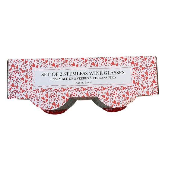 Valentines Jeweled Rhinestone Red Lips Stemless Wine Glasses Set of 2 New - Picture 15 of 15